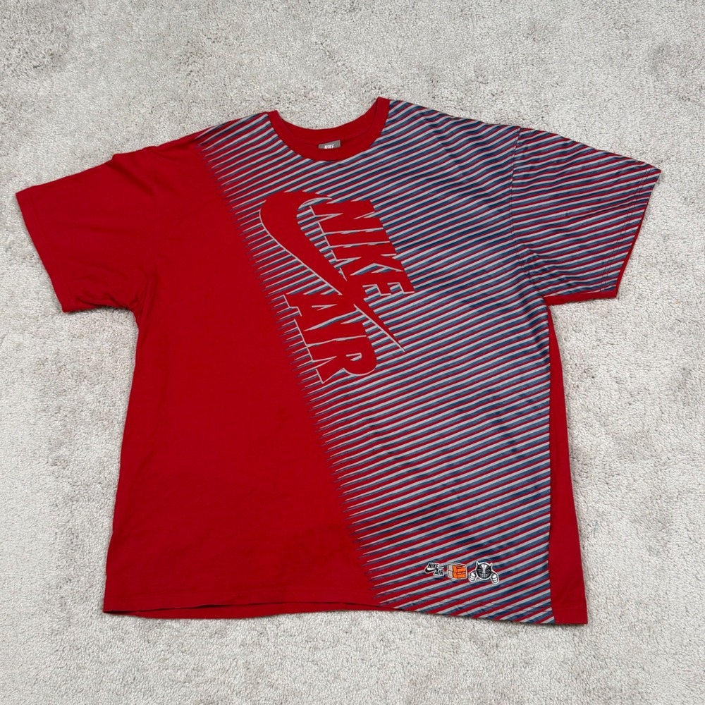 Nike Sportswear Red Blue‎ Striped Graphic T-Shirt XXL 349253-648 FA09 Mens - Picture 2 of 10